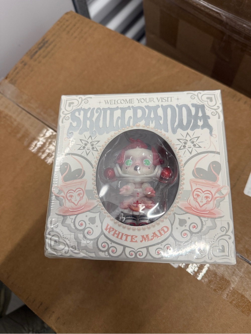 Skull panda White Maid Collectible Figure - White & Pink